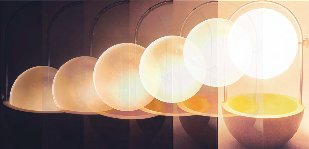 Dimming light as sphere lowers into the base