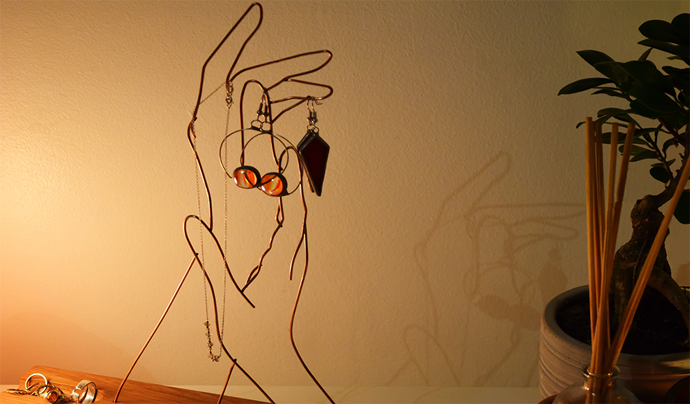 Handmade jewellery and stand